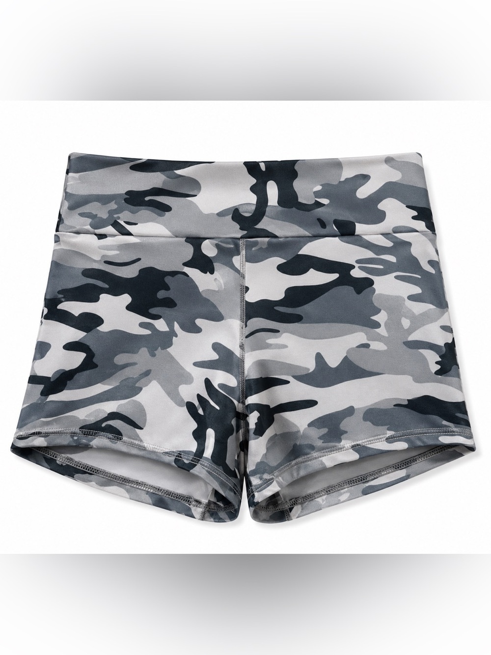 GRAY CAMO ATHLETIC SHORTS WITH SCRUNCH BUTT DETAIL